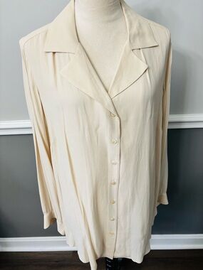 Soft Surroundings Cream Button-Front Long Sleeve Women's Blouse